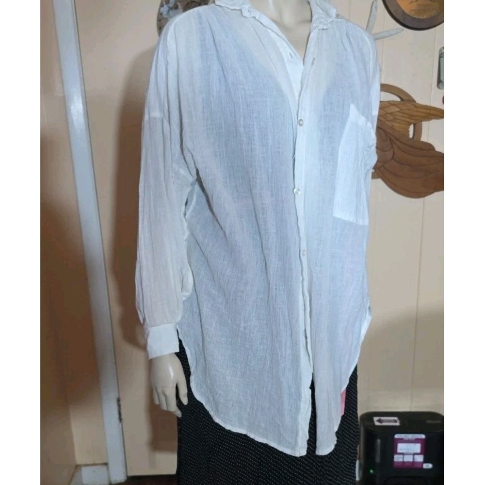 Dotti Women's Button Down Swim Cover Sz Med White Gauze Button Down Front Pocket
